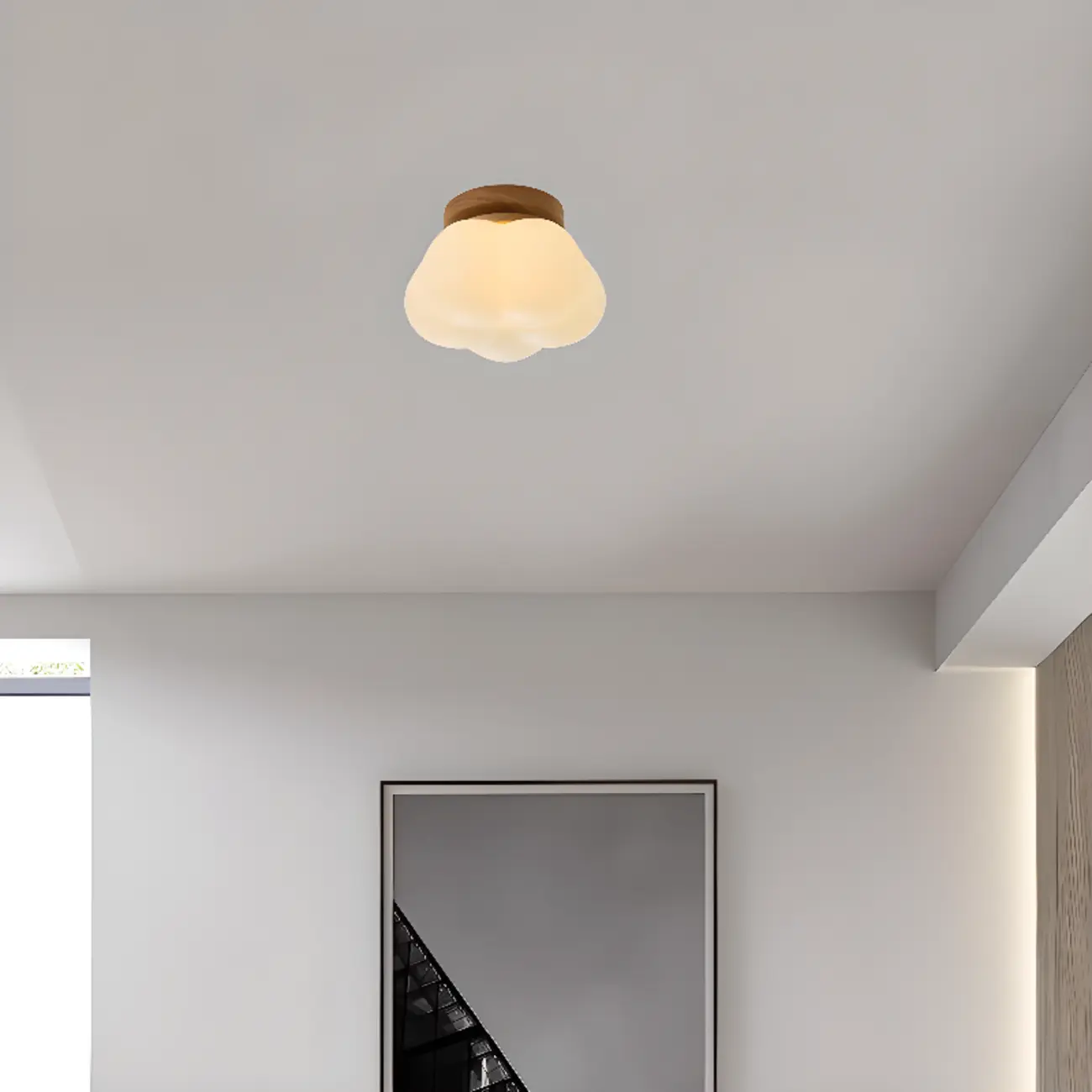 Modern Small White Resin Petal Wood Semi Flush Ceiling Light
