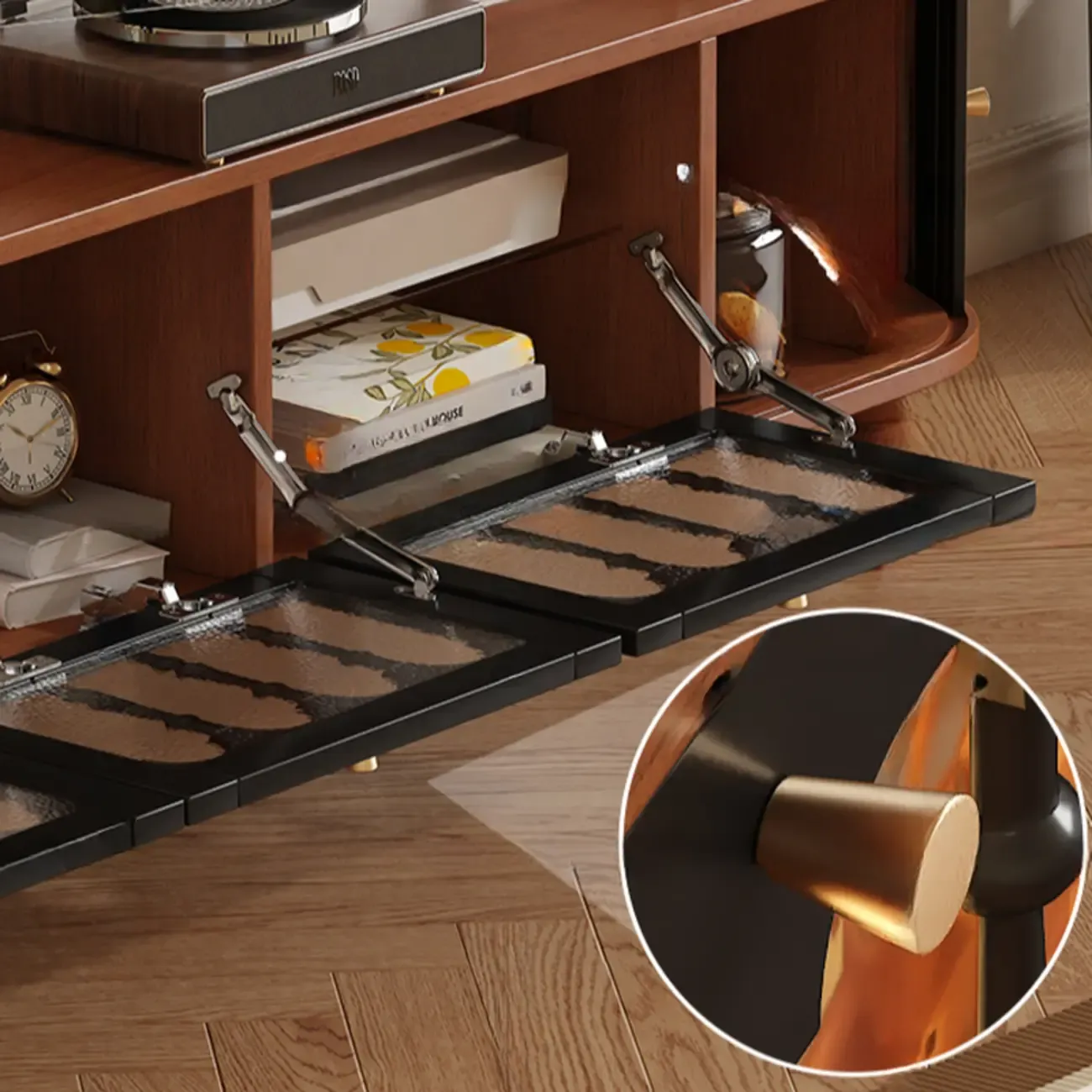 Warm Shaker Wood TV Stand with Cable Management & Light & 4-Cabinet/5 Cabinets/6 Cabinets