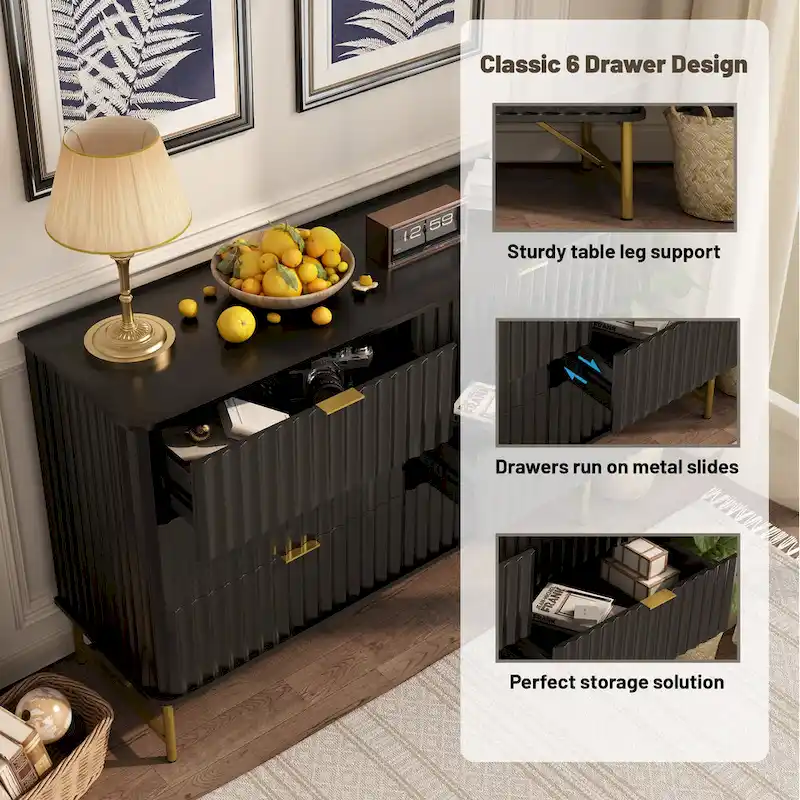 6-Drawer Accent Chest with Gold Handles & Metal Legs – White / Green / Black / Blue, Modern Style