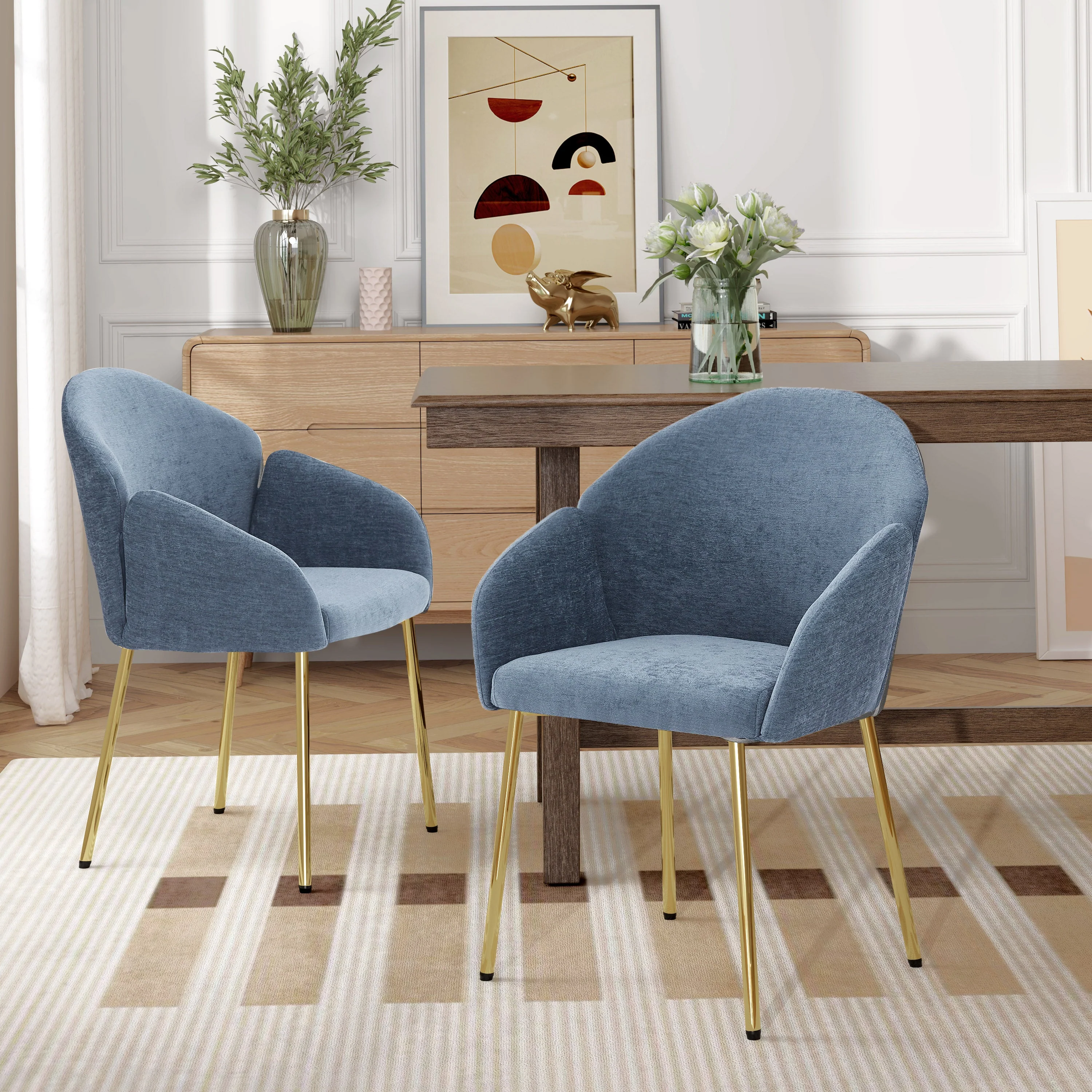 Luxury Polyester Round Back Dining Chairs, (Set of 2)