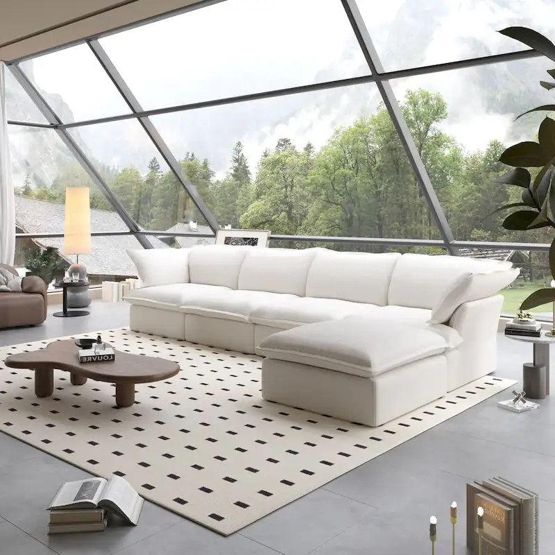 Gray Velvet L-Shape Sectional Sofa - 5 Seat