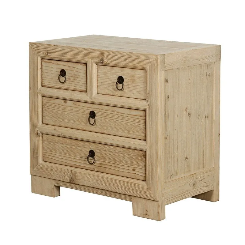 Beige 4-Drawer Nightstand, Weathered Natural Pine, Single