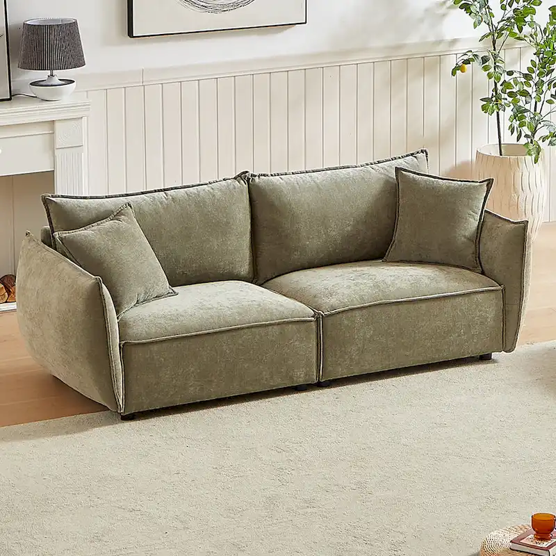 Light Green 88 Chenille 3-Seater Sofa with 2 Extra Pillows and Thickly Padded Seat
