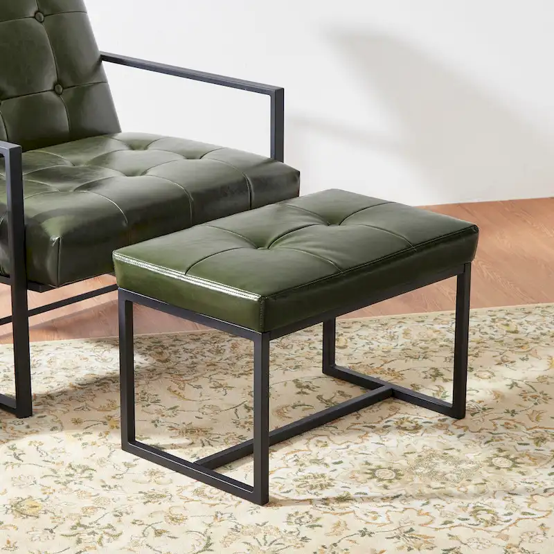 Glitzhome Set of 2 24 W Modern PU Leather Button-tufted Ottoman Foot stool