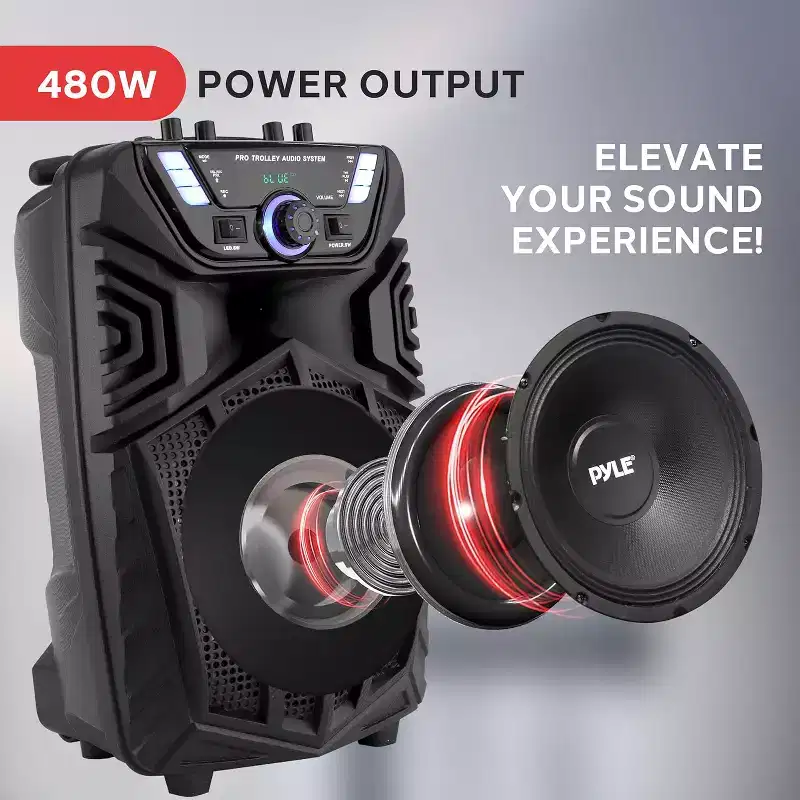 Pyle 8 Portable PA Speaker System with Bluetooth, LED Lights & Wireless Microphone (PPHP822NSM) - Black