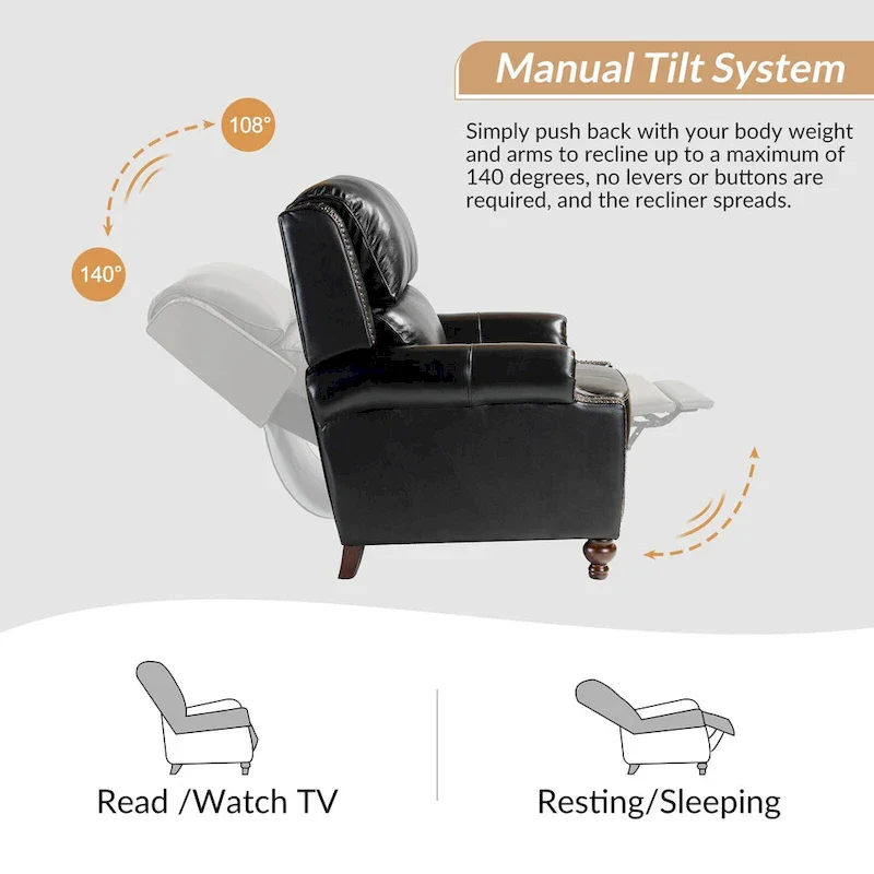 Gabriela Mid-Century Modern Genuine Leather Recliner Nail Head Trim Set of 2 by HULALA HOME