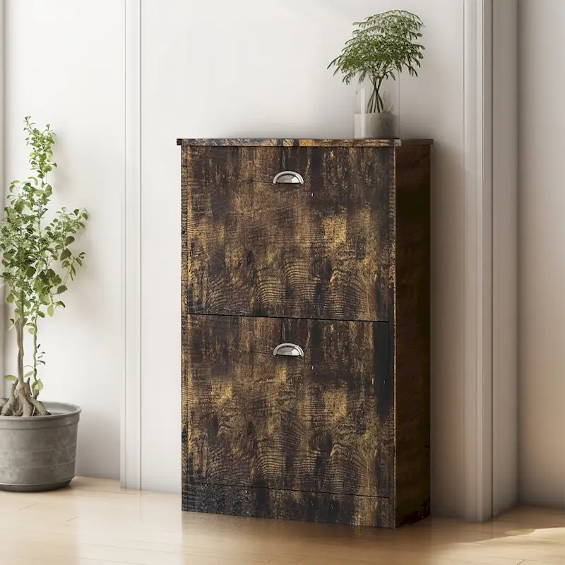 Shoe Cabinet,Hidden Slim Narrow Shoe Rack Cabinet with 2 Drawers for Entryway, Foyer,Hallway,Bedroom,Original Wood Color