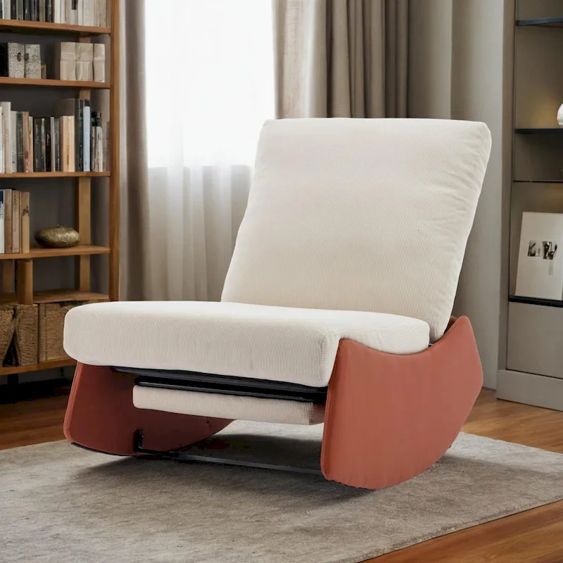 Modern Rocking Chair Recliner, Comfy Rocker Nursery Chair with Footrest, Accent Reading Chair, Upholstered Lounge Chair