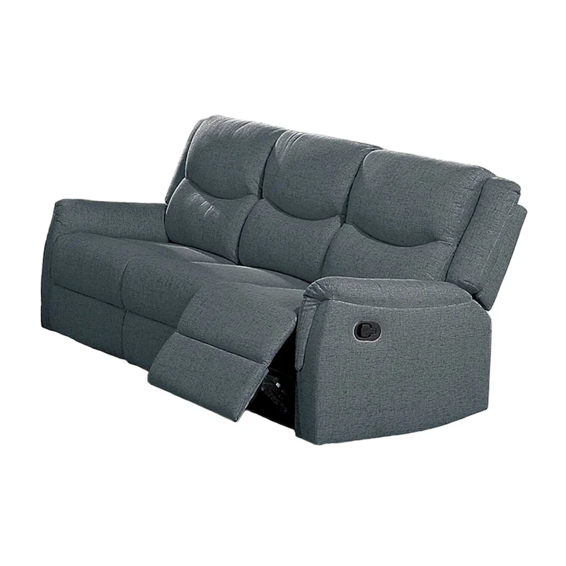 Ammy Manual Recliner Sofa, Pillow Arms, 75in Wood, Gray Faux Burlap
