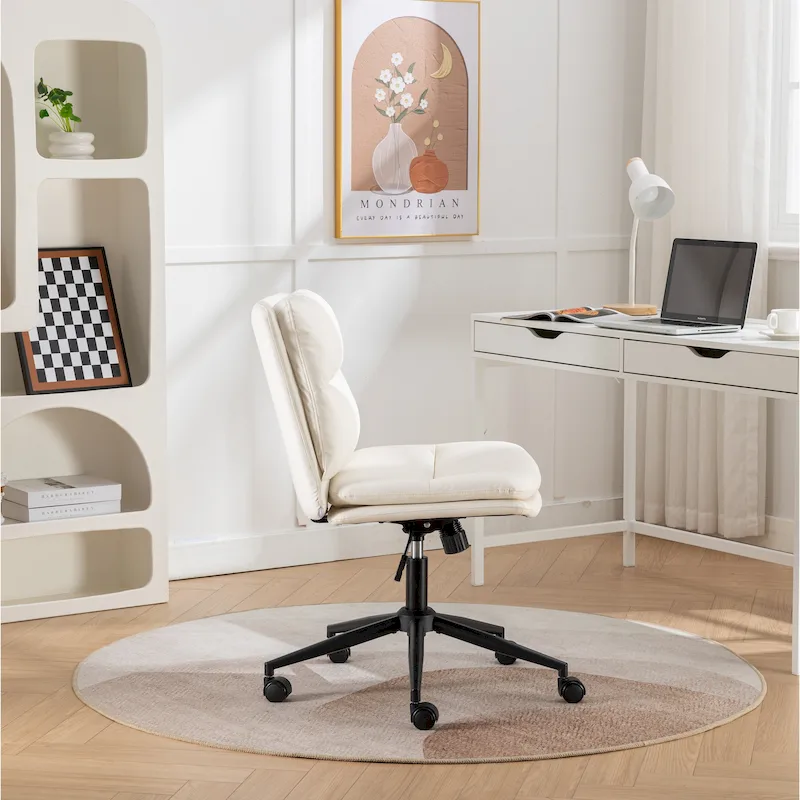 Roundhill Bizerte Adjustable Swivel Criss Cross Chair, Wide Seat Office Chair Vanity Chair