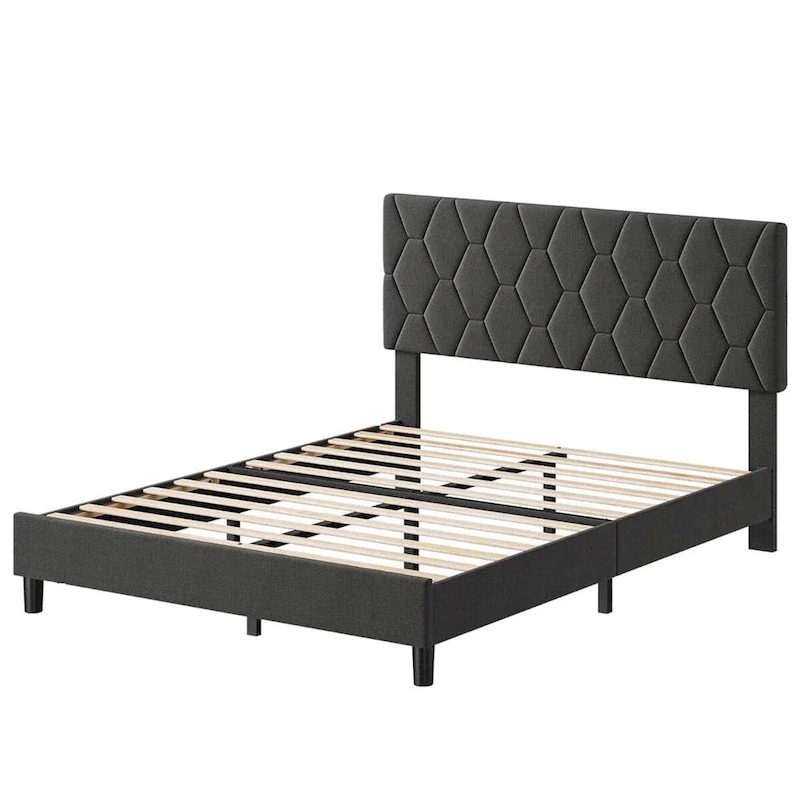 Upholstered Platform Bed Frame with Adjustable Headboard