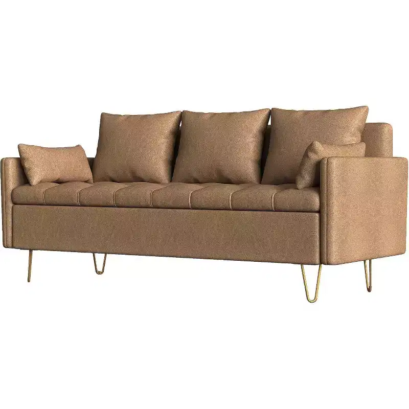 3-Seater Sofa with Lift-Up Storage Chaise, 5 Pillows, Modern Couch for Living Room or Bedroom, Hand-Stitched