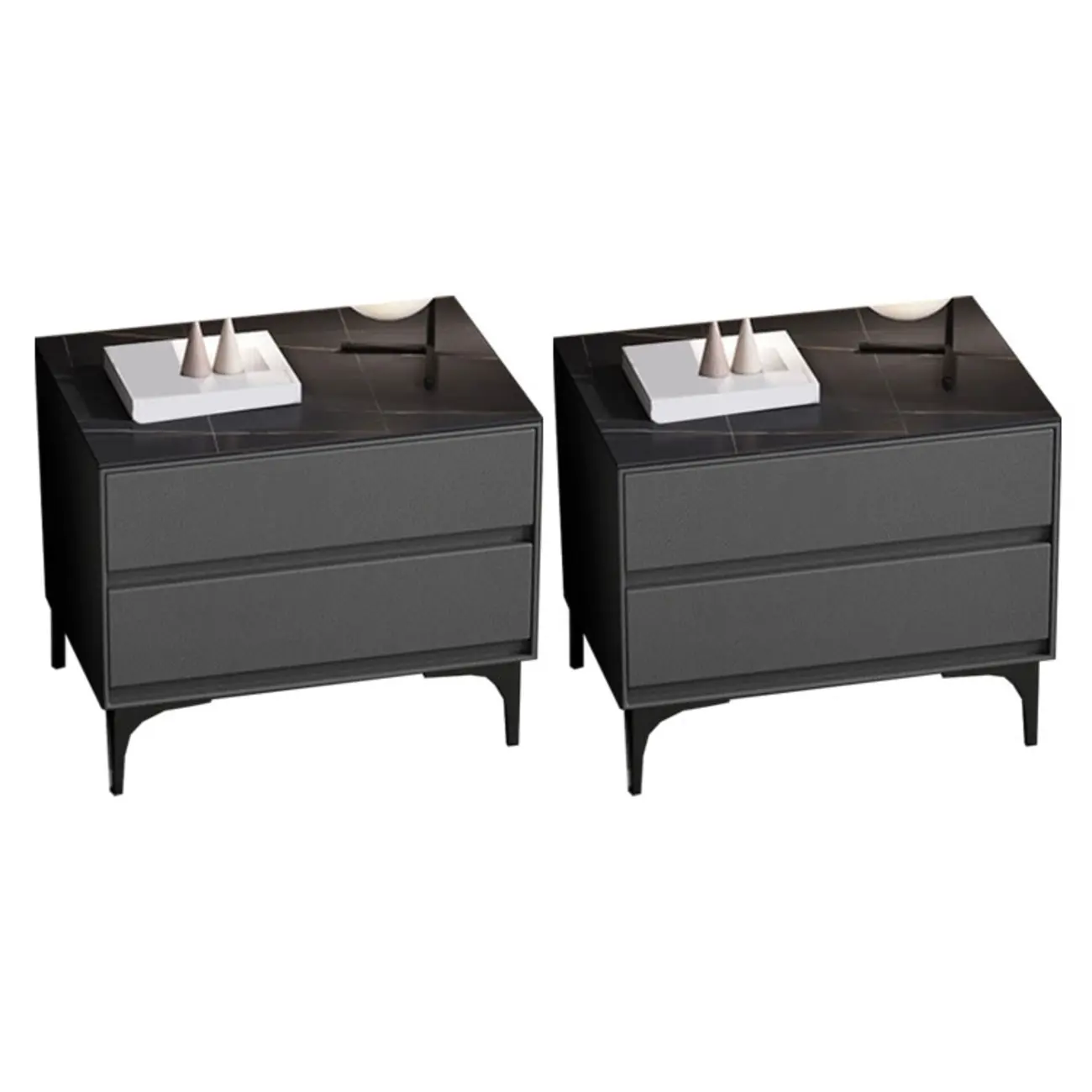 Modern Stone Top Faux Leather 2-Drawer Nightstand