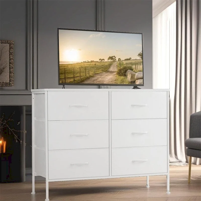 6 Drawers Dresser Chest with Metal Frame and Wooden Top