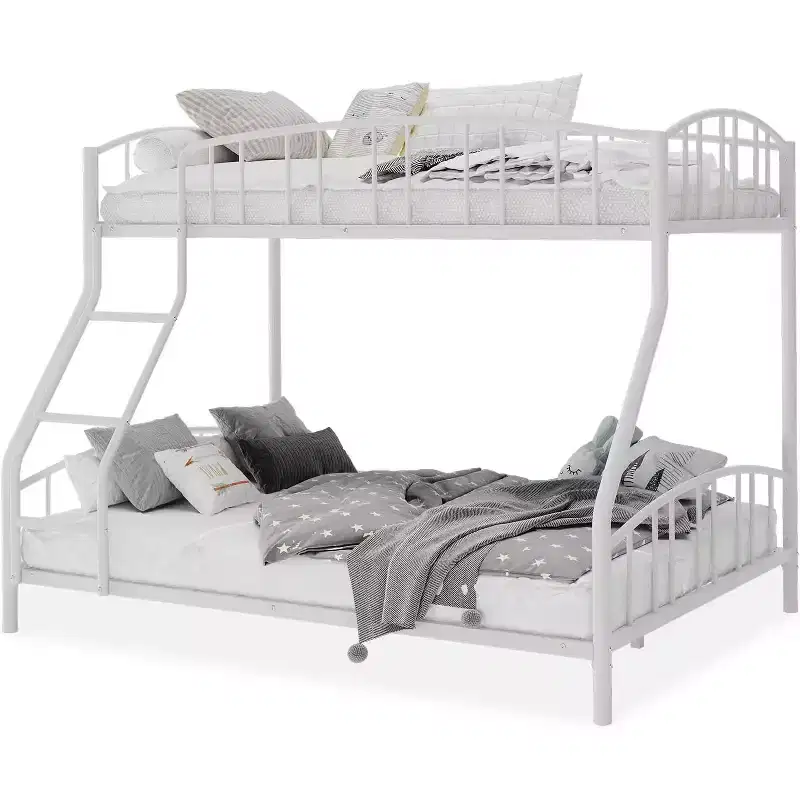 Twin Over Full Metal Bunk Bed, Space Saving Heavy Duty Steel Frame With Arched Guardrail And Ladder, Easy Assembly, No Box Spring Needed