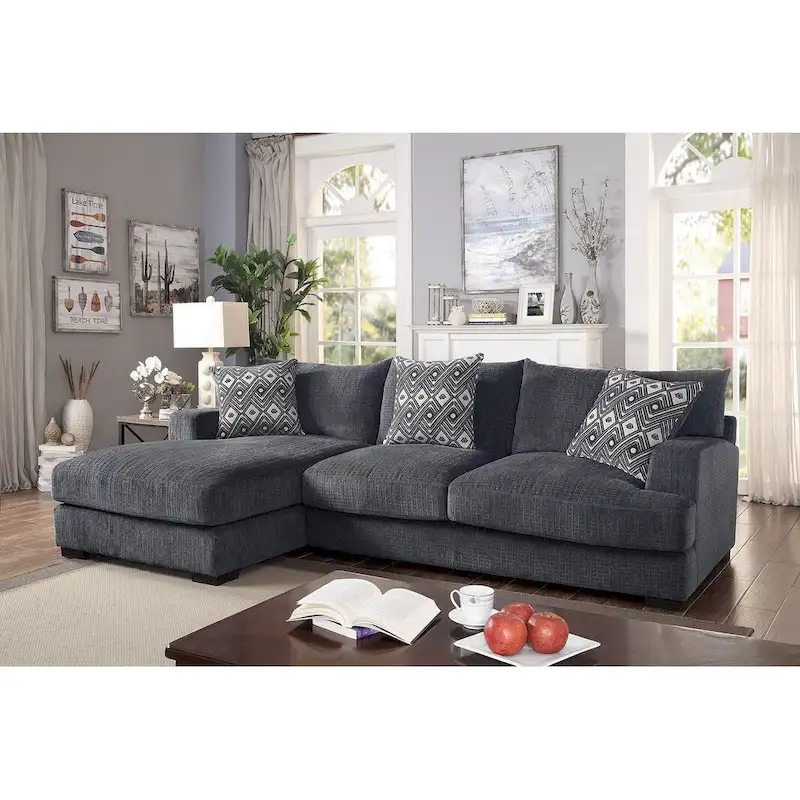 L-Shaped Chenille Upholstered Sectional Sofa in Gray
