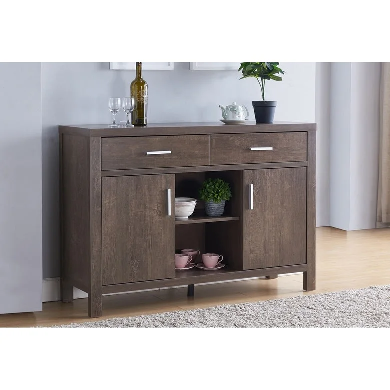 Q-Max 47 W Sideboard Storage Cabinet, Dining Server Cupboard Buffet Table with Two Cabinets, Two Drawers, Two Open Shelves