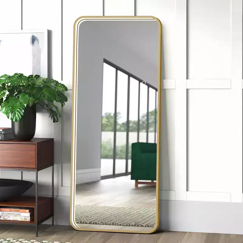 Okak 64*17in Modern Round Corner Standing Mirror, Mutifunction Full Body Mirror with Hanging Hole, Wall Mirror for Dressing Room, Living Room