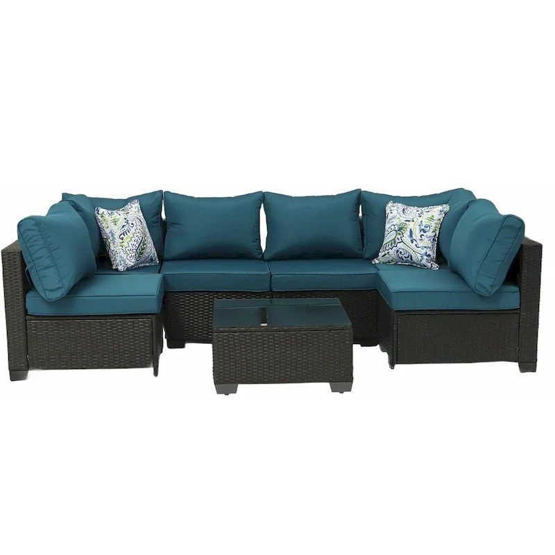 Outdoor 7 Pieces Patio Furniture Wicker Sectional Sofa Set