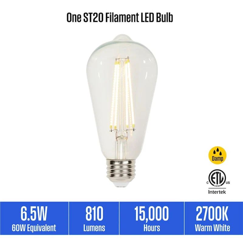 Westinghouse Lighting 6.5-Watt (60-Watt Equivalent) Clear ST20 Dimmable Filament LED Light Bulb, Medium Base