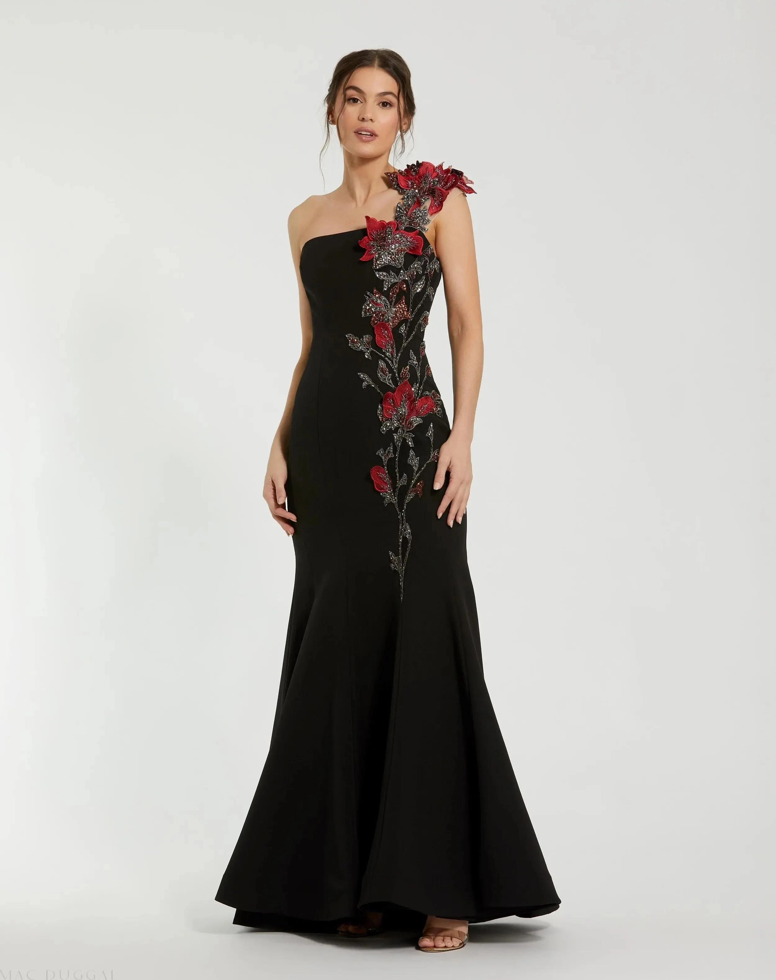 Black Off The Shoulder Embroidered Mermaid Gown