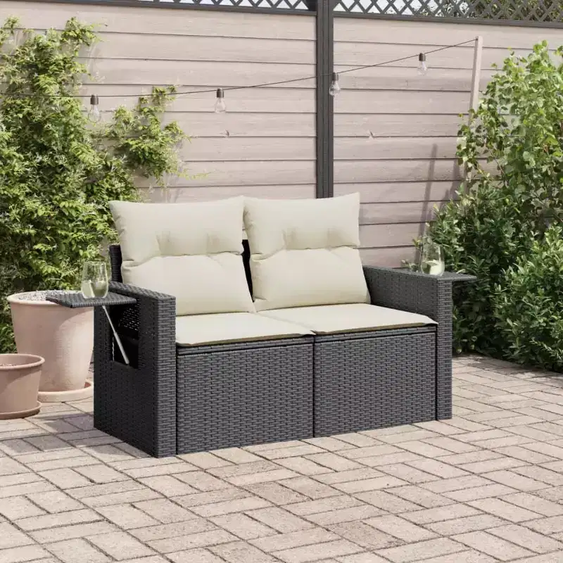 vidaXL Garden Sofa Black, Cream White
