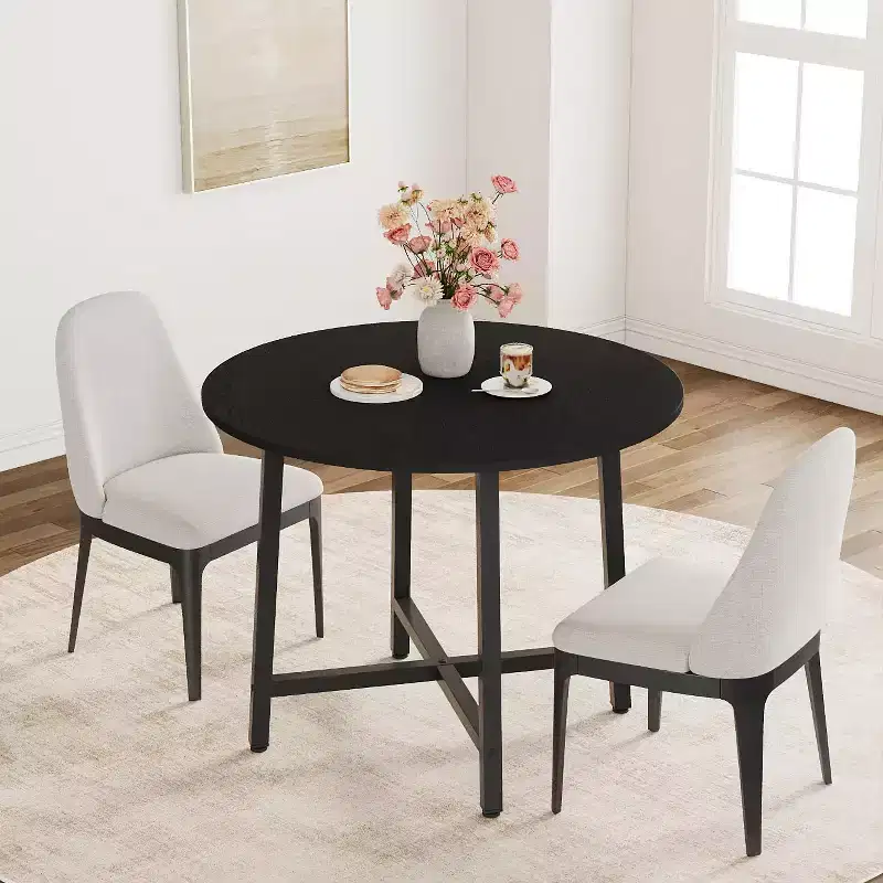 31.5 Inch Round Dining Table for 2-4, Small Kitchen Dining Room Table for Space Saving, Wood Circle Kitchen Table with Sturdy Metal Frame