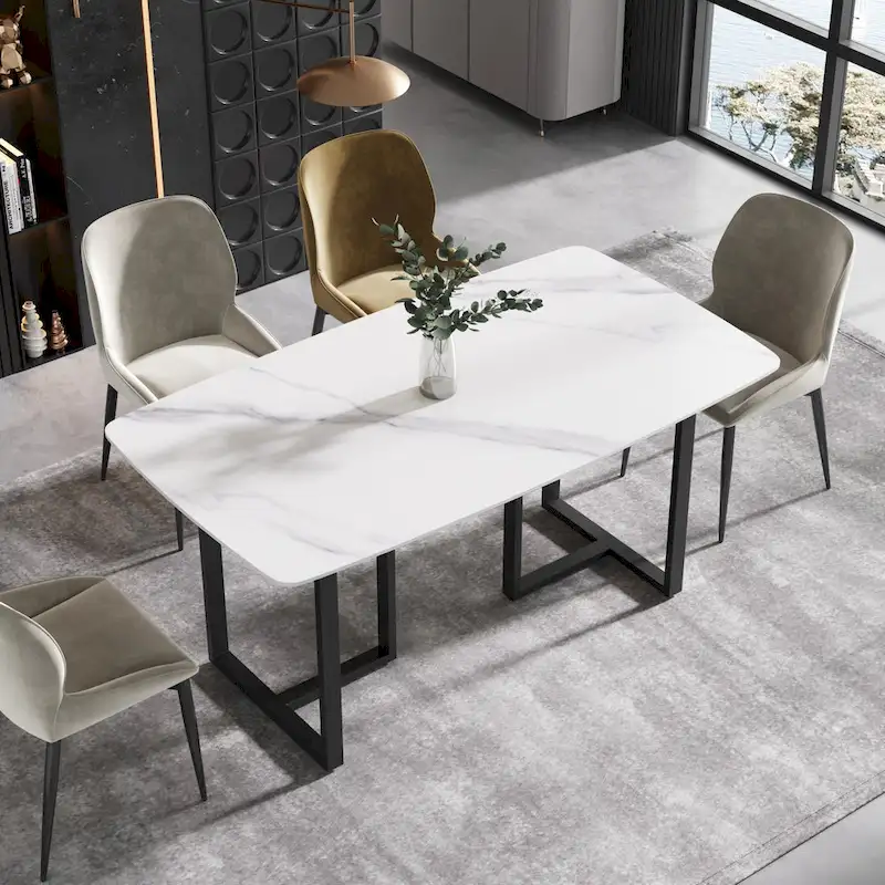 63 inch Modern White Rectangular Dining Table