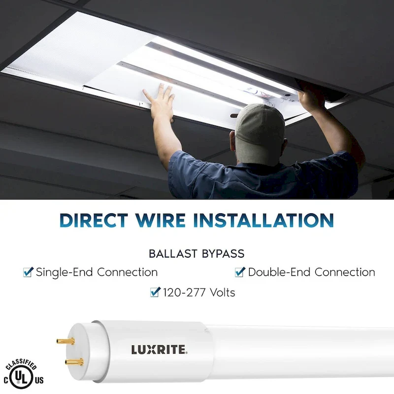Luxrite 12-Pack 4FT T8 LED Tube Lights, 12W/15W/18W Tunable, 5CCT 3000K-6500K, Ballast Bypass, Up to 2250LM, UL, DLC - 12