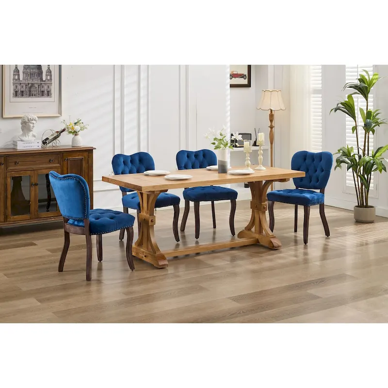 Velvet Tufted Dining Chairs Set of 2 with Wooden Legs