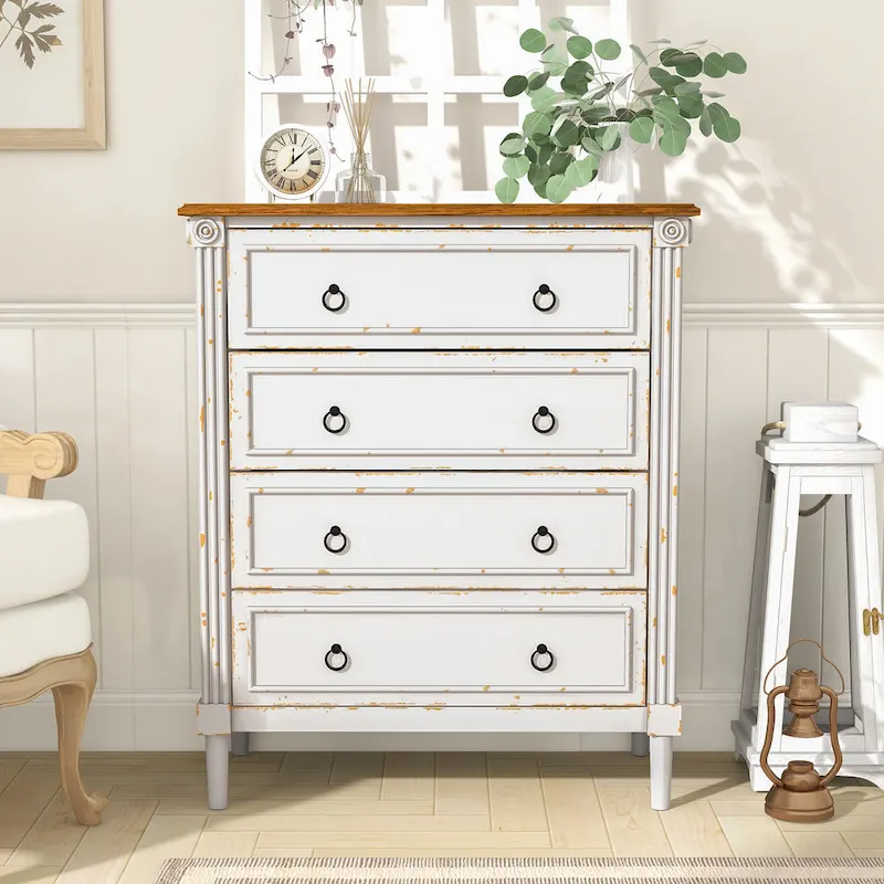 Antique Grey / Antique White / Espresso Traditional 4-Drawer Solid Wood Chest - Single Use
