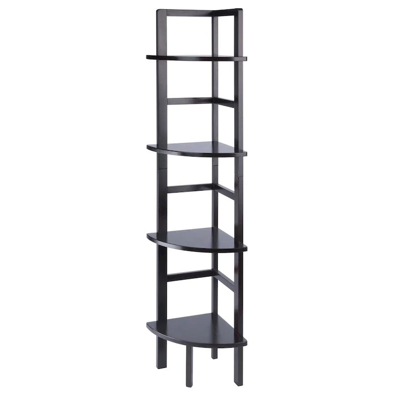 Corner Baker's Rack 4-Shelf Solid Wood – Coffee Finish, 13.8W x 63.5H, 20 lb Per Shelf