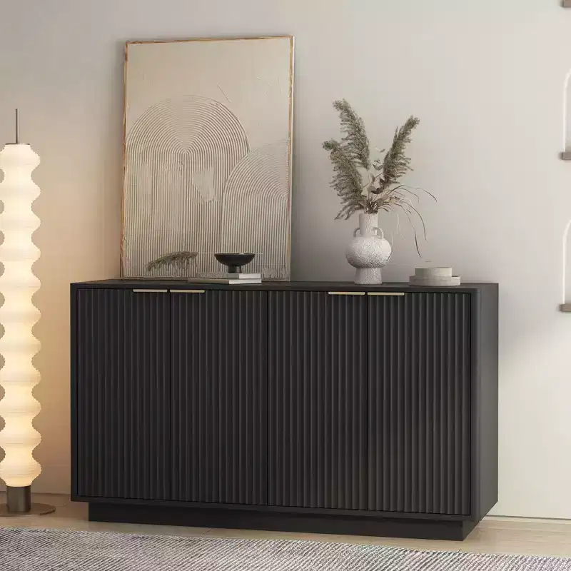 Okak Modern Fluted Storage Buffet Cabinet with 4 Doors & Adjustable Shelves,Decorative Sideboard Accent Cabinet for Dining Room,Kitchen