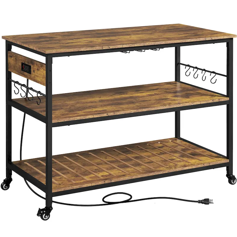 Rustic Brown & Black Kitchen Cart, Industrial Style, Single-User