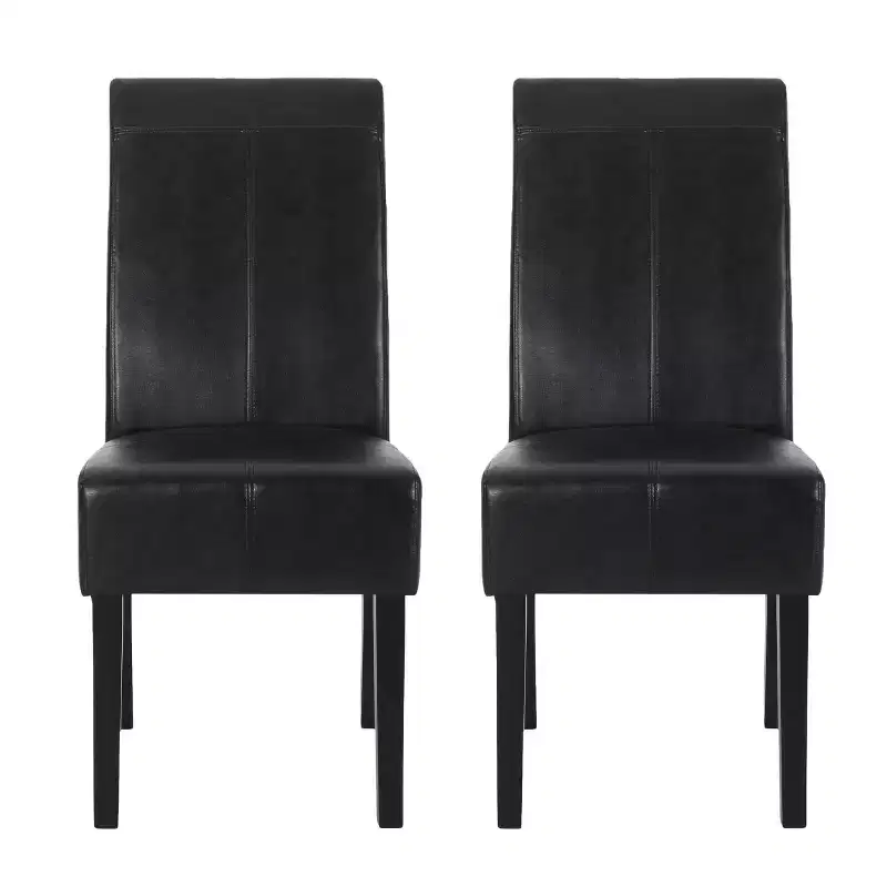 Christopher Knight Home Set of 2 Pertica Faux Leather Upholstered T Stitch Dining Chairs Midnight Black/Espresso