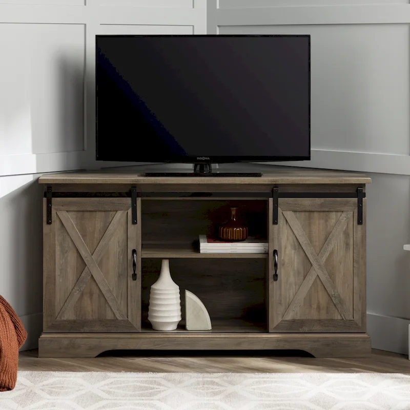 52-inch Sliding Barn Door Corner TV Stand