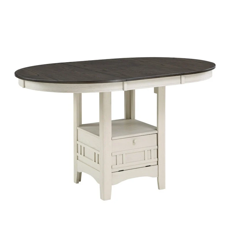 42-60 Inch Extendable Counter Height Table, Antique White and Brown