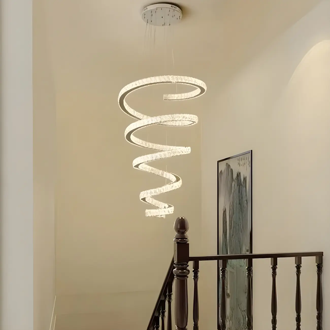 Large Modern Spiral LED Ceiling Crystal Chandelier Tiered Light