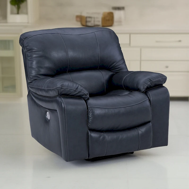 Leesa Power Rocker Recliner Chair, Soft Ocean Blue Leather, USB Port