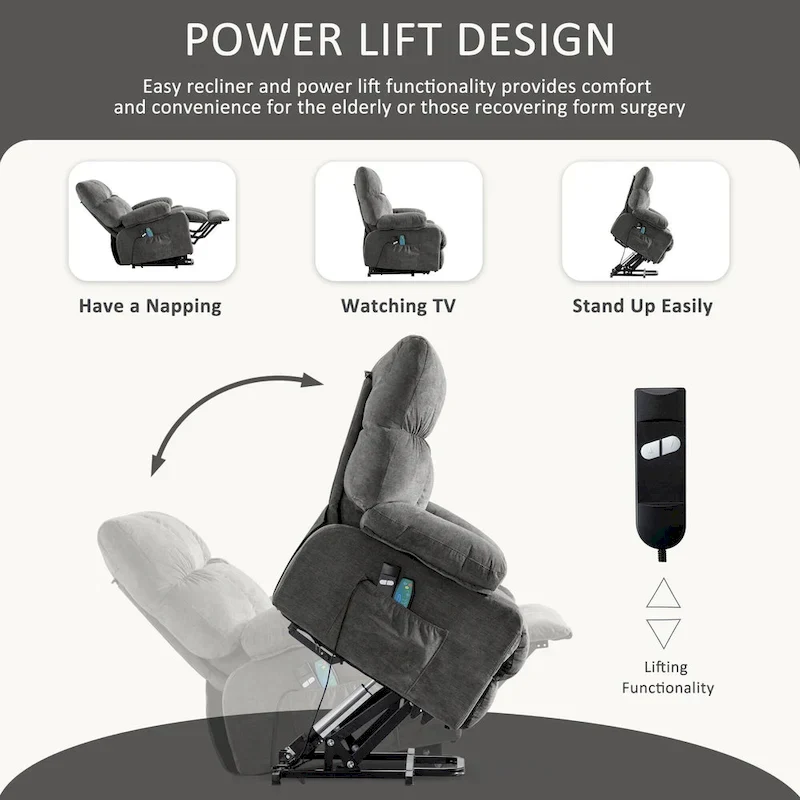 Power Lift Recliner with Heat, Massage, USB Charging – Blue
