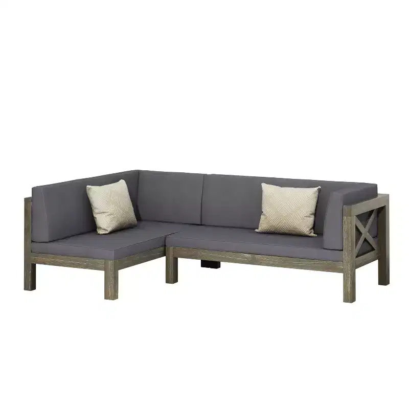 Christopher Knight Home Brava Outdoor Contemporary Acacia Sectional Sofa Gray Finish