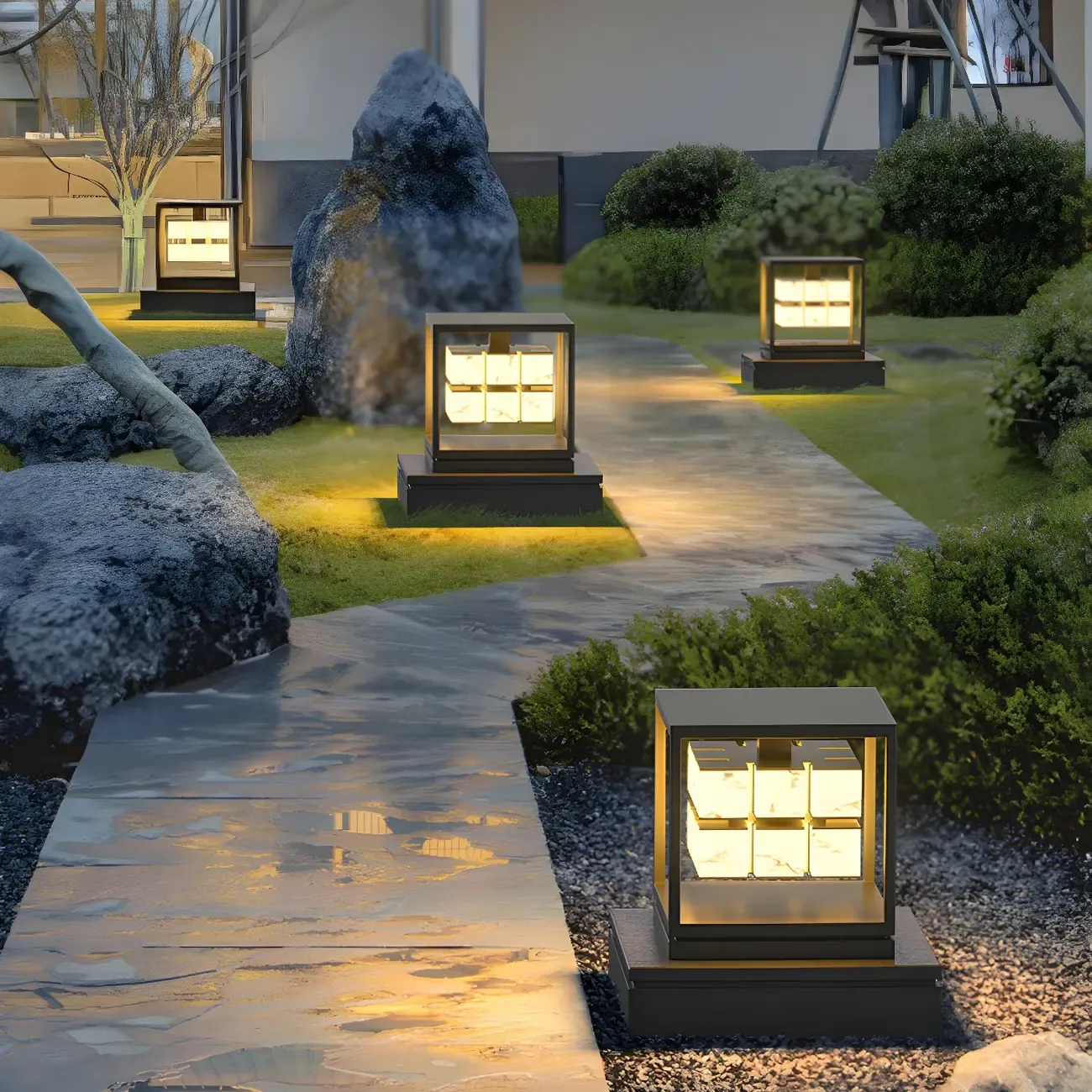 Modish Open Frame Layered Illuminant Post Cap Light