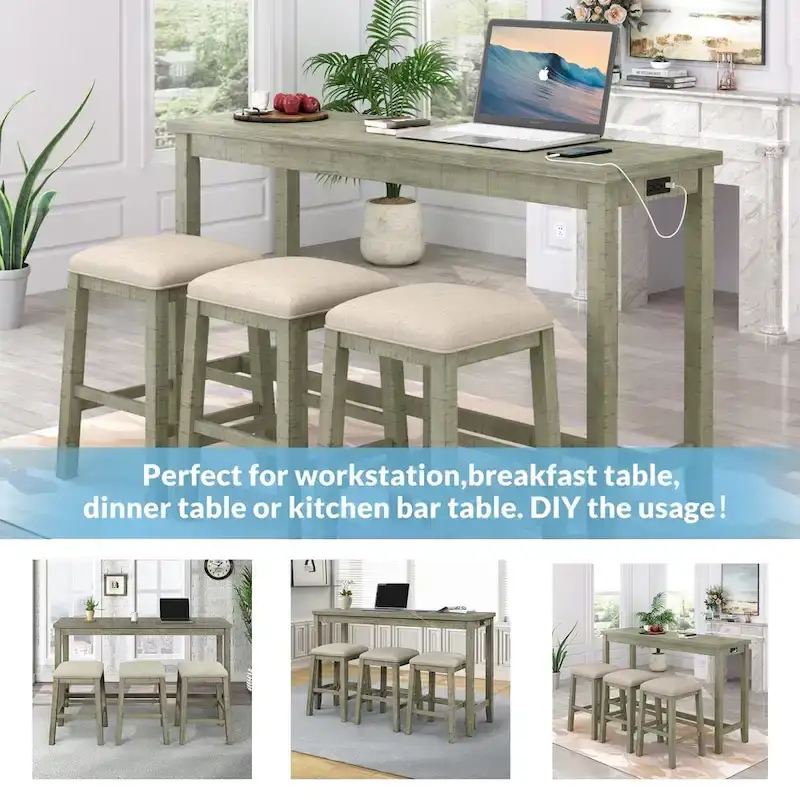 4 Pieces Counter Height Table with Fabric Padded Stools