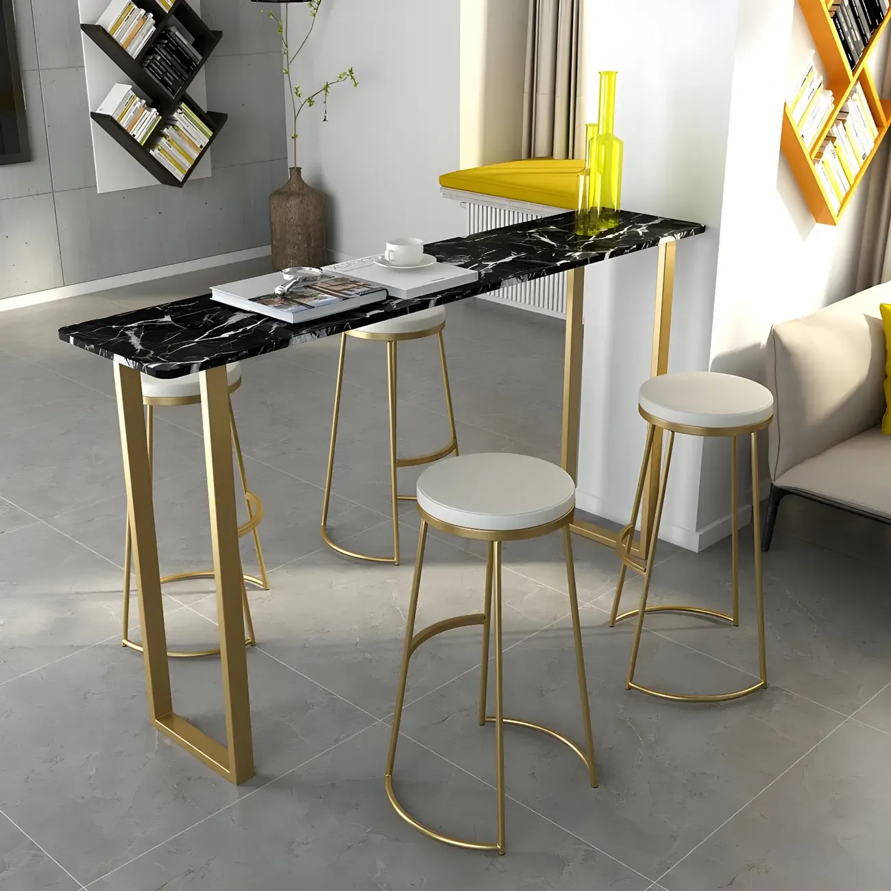 Black Rectangle Marble Tall Bar Table Gold Base