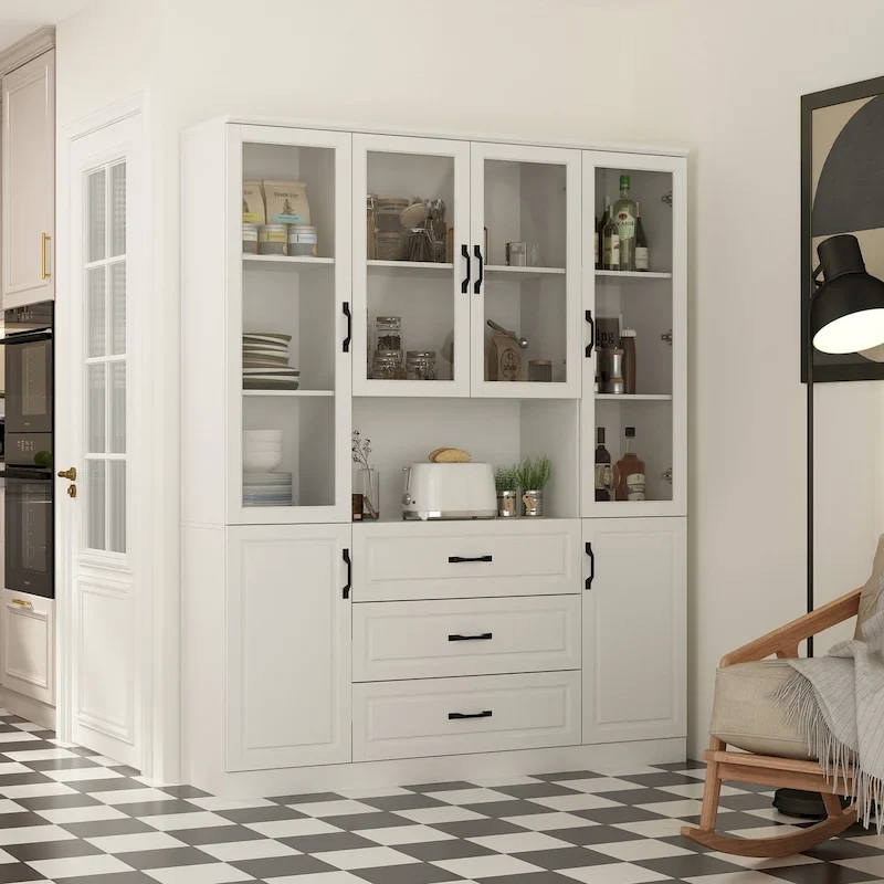 White Freestanding Storage Cabinet with Glass Doors, Multi-Size, 1-Person Assembly