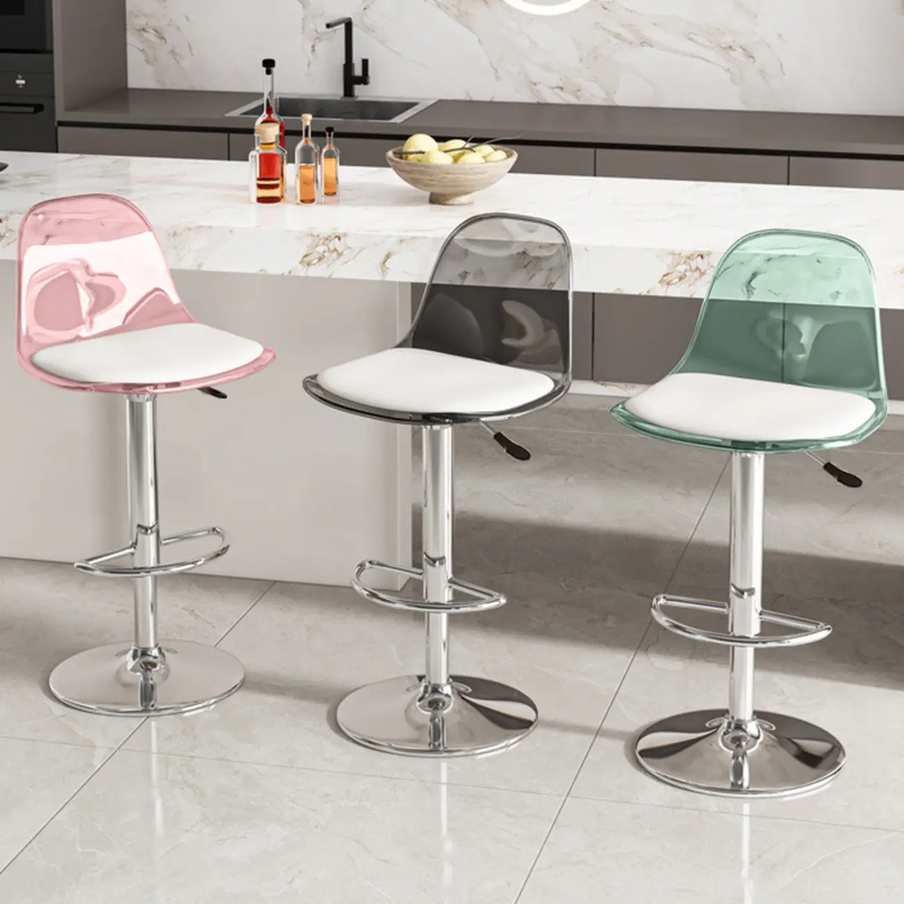 Transparent Acrylic Cushioned Swivel Adjustable Bar Stool
