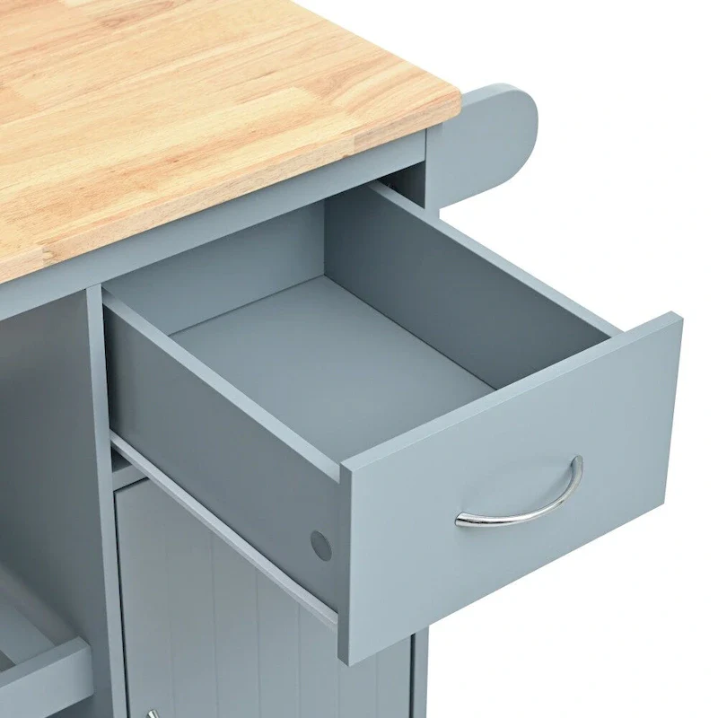 Rubber Wood Kitchen Cart with Adjustable Shelves and Wine Rack