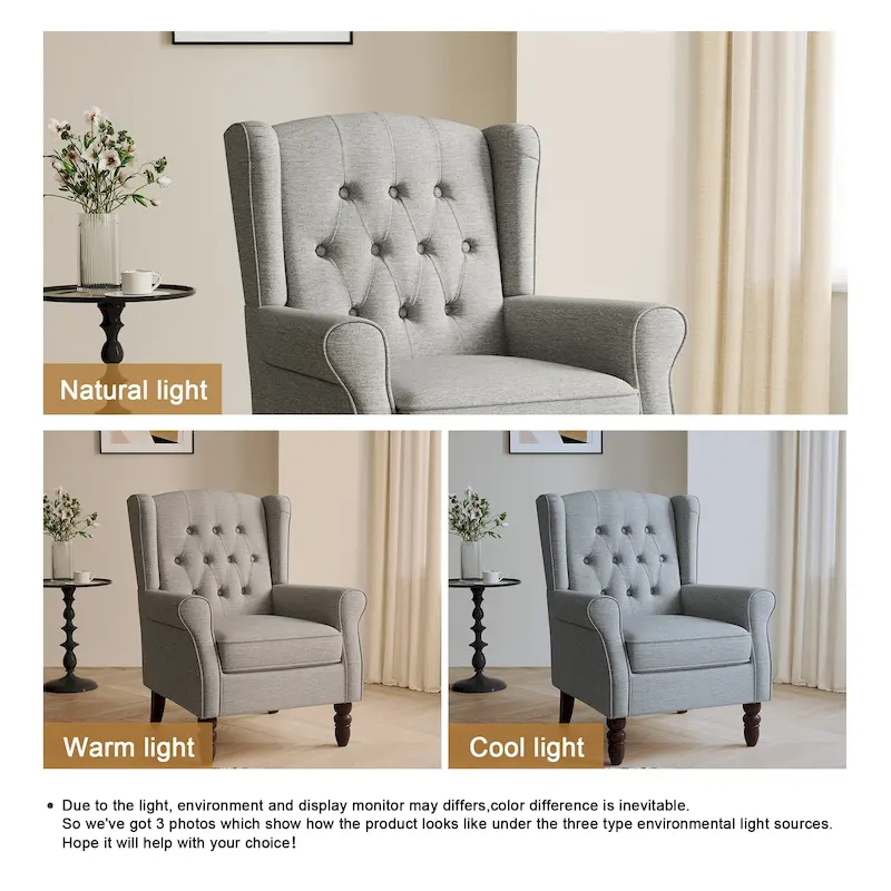 Button-Tufted Accent Chair Wingback Armchair - 38H