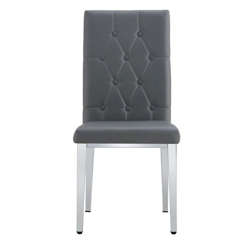 4 piece set of gray armless dining chairs brings a touch of elegance and mystery to the dining area with its deep gray tone