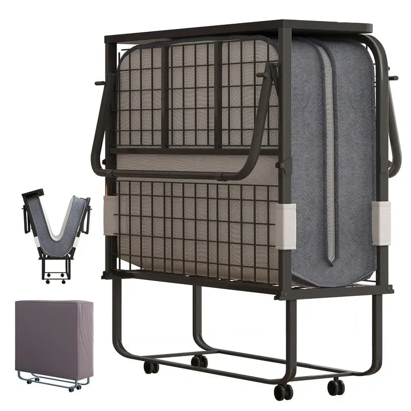 Space Saving Fold up Bed with Mattress & Wheels
